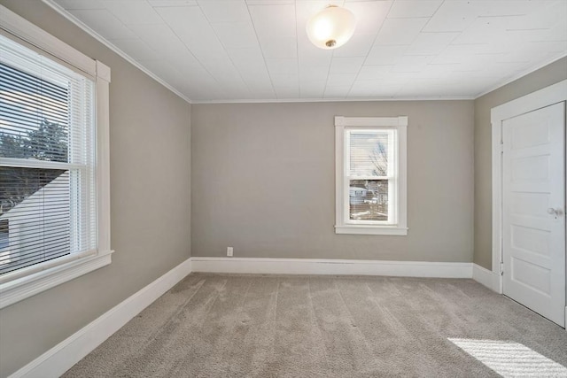 carpeted empty room featuring ornamental molding