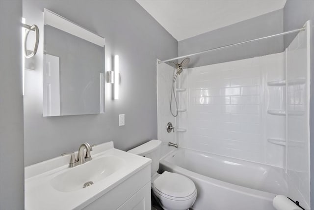 full bathroom featuring vanity,  shower combination, and toilet