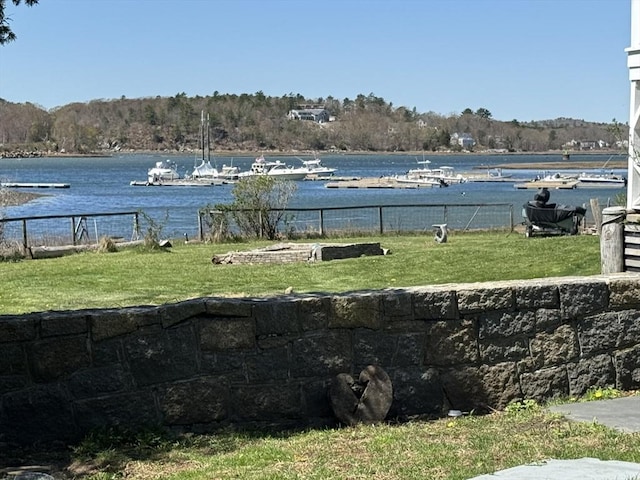 property view of water with fence