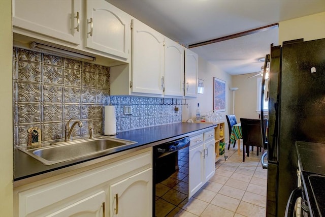 15 Foundry St Unit B1, Easton, MA 02375 - kitchen featuring black appliances, a sink, light tile patterned flooring, tasteful backsplash, and ceiling fan
