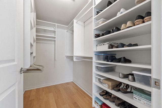 walk in closet with light wood-type flooring