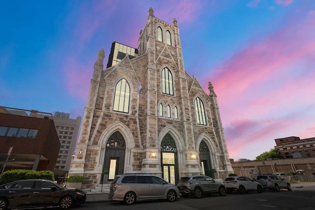 view of property at dusk