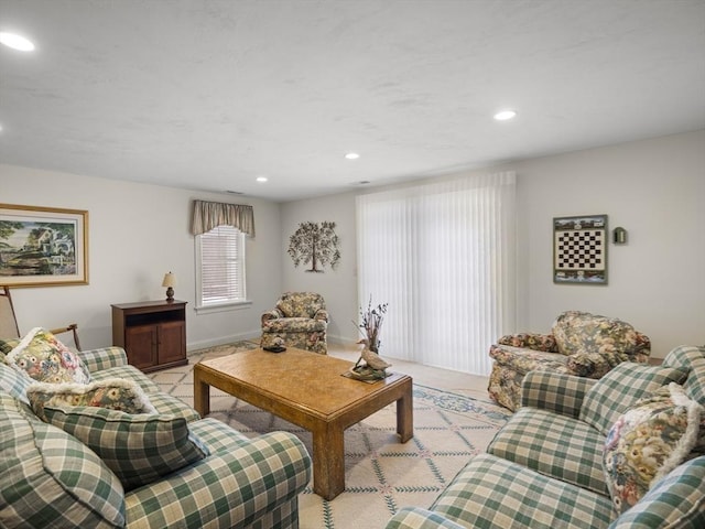 living room with recessed lighting