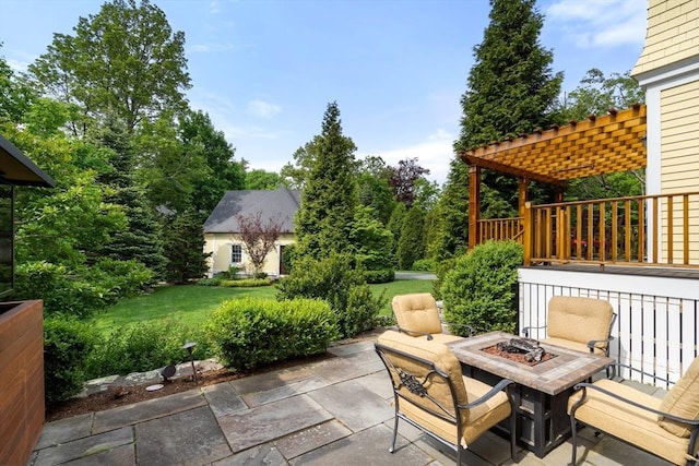 view of patio / terrace with an outdoor fire pit