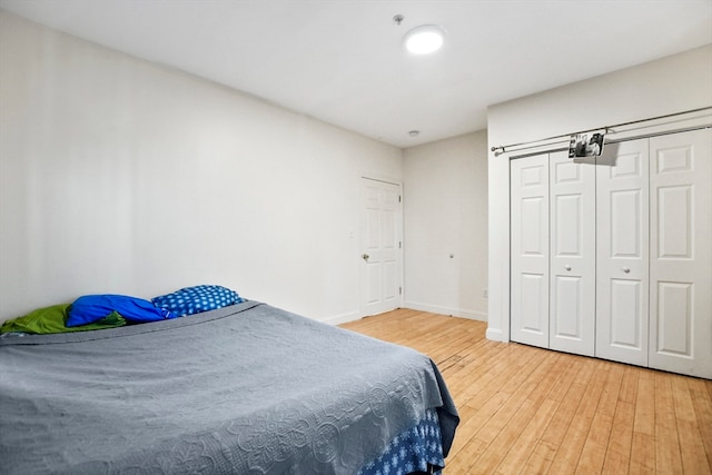 bedroom featuring a closet and hardwood / wood-style flooring