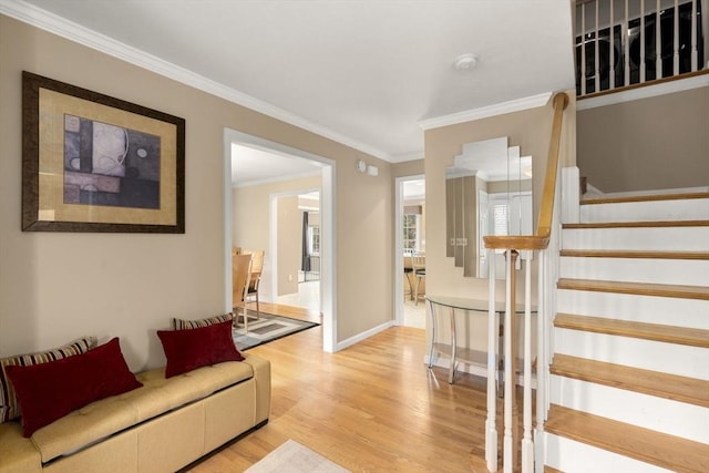 3 Jasmine Dr, Oxford, MA 01540 - living room featuring crown molding, light wood finished floors, baseboards, and stairs