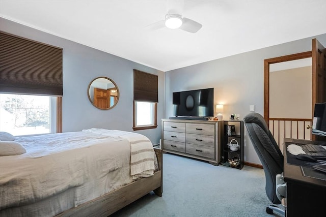 bedroom with carpet floors and a ceiling fan