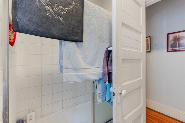 bathroom featuring wood-type flooring