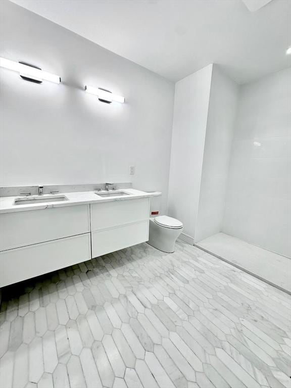 full bathroom featuring double vanity, a sink, and toilet