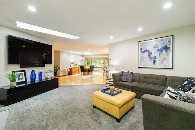 21 Birch Ln, Northampton, MA 01062 - living room featuring a skylight, recessed lighting, and carpet floors