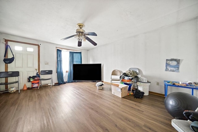 32-34 Lawn St, Attleboro, MA 02703 - workout room with wood finished floors, ceiling fan, and baseboards