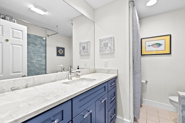 646 Jerusalem Rd Unit 7, Cohasset, MA 02025 - full bath with tile patterned flooring, toilet, baseboards, vanity, and a shower