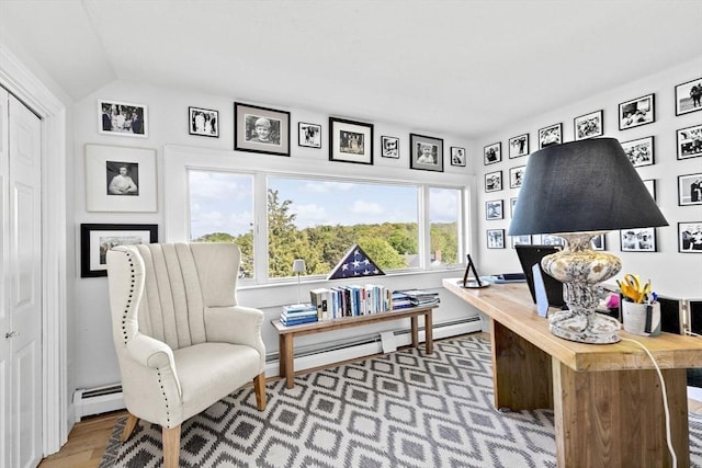 646 Jerusalem Rd Unit 7, Cohasset, MA 02025 - home office with a baseboard radiator and lofted ceiling