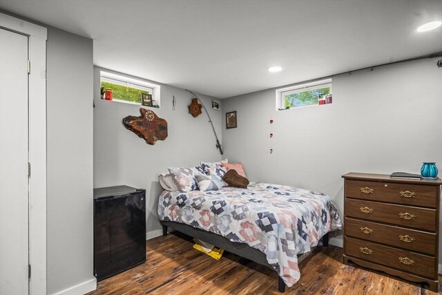 255 State St, Belchertown, MA 01007 - bedroom with fridge, dark wood-style flooring, and recessed lighting