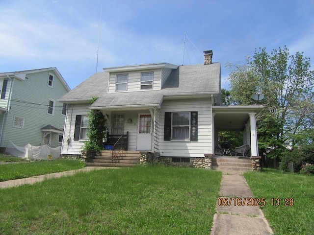39 King St, Holyoke, MA 01040 - bungalow-style home with covered porch, a chimney, and a front yard