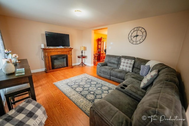 115 Arnold St, Fall River, MA 02724 - living area featuring baseboards, wood finished floors, and a glass covered fireplace