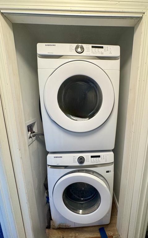 39 Pine Grove Rd, Yarmouth, MA 02664 - laundry area featuring estacked washer and dryer
