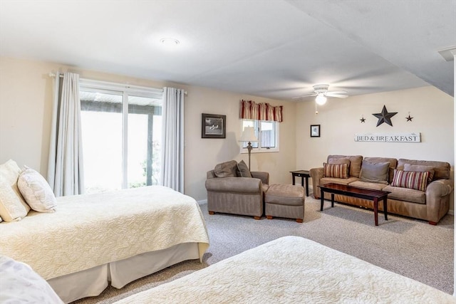 bedroom featuring carpet floors and a ceiling fan