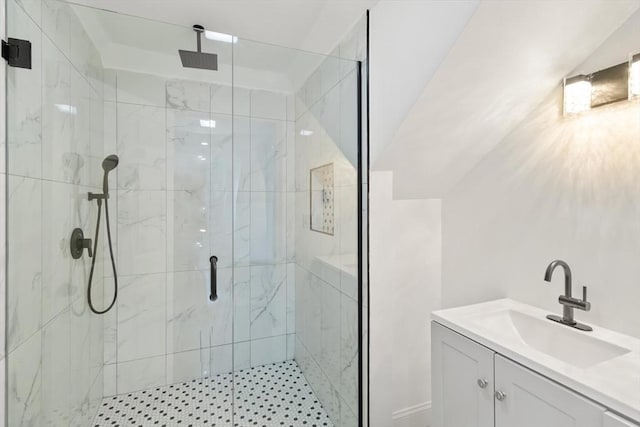 bathroom with vanity and an enclosed shower