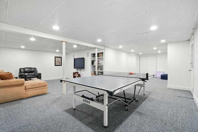 playroom featuring baseboards, carpet flooring, and recessed lighting