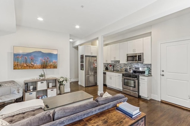 200 W 8th St Unit 1, Boston, MA 02127 - living room featuring dark wood finished floors and recessed lighting