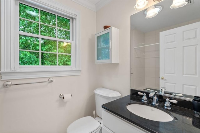 138 Worcester Ln, Waltham, MA 02451 - full bath featuring toilet, a shower, vanity, and crown molding