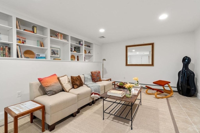 138 Worcester Ln, Waltham, MA 02451 - living room with recessed lighting, a baseboard heating unit, and baseboards