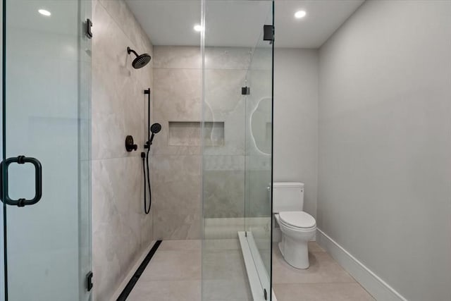 116 Thorndike Rd, Brookline, MA 02446 - full bathroom with a shower stall, recessed lighting, tile patterned flooring, and radiator heating unit