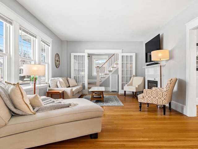 living room with wood-type flooring