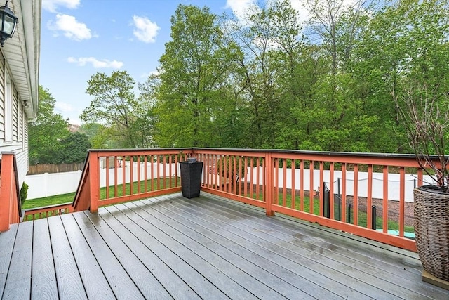 wooden terrace featuring a fenced backyard and central AC unit