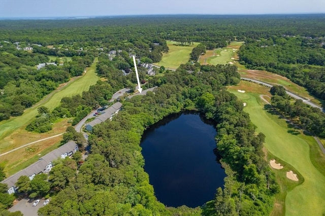 53 Chilton Ln Unit 53, Brewster, MA 02631 - drone / aerial view featuring a water view, a view of trees, and view of golf course