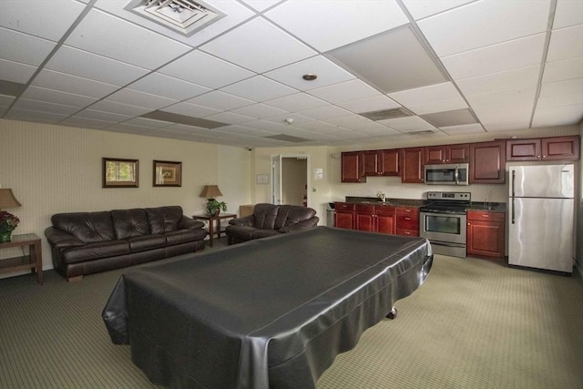 120 Fisherville Rd Unit 121, Concord, NH 03303 - rec room with light carpet, a sink, pool table, and a paneled ceiling