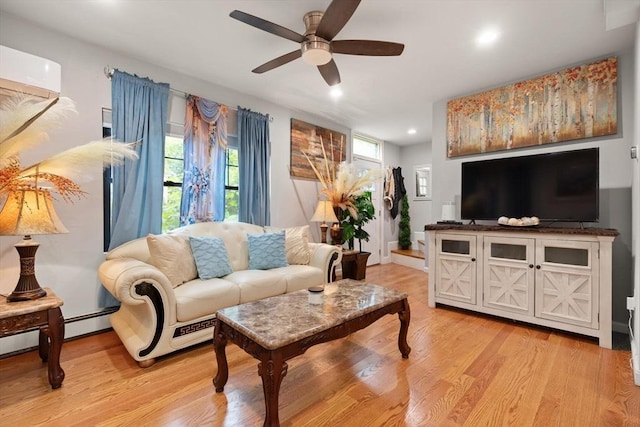 99 Lincoln St, Stoughton, MA 02072 - living area featuring ceiling fan, recessed lighting, and light wood-type flooring
