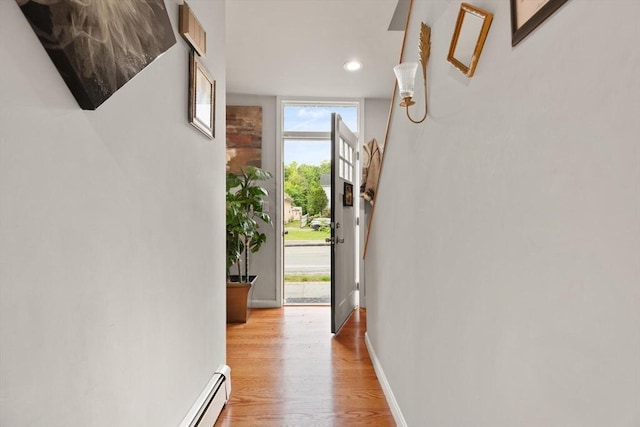 99 Lincoln St, Stoughton, MA 02072 - doorway featuring floor to ceiling windows, light wood-type flooring, baseboards, and recessed lighting