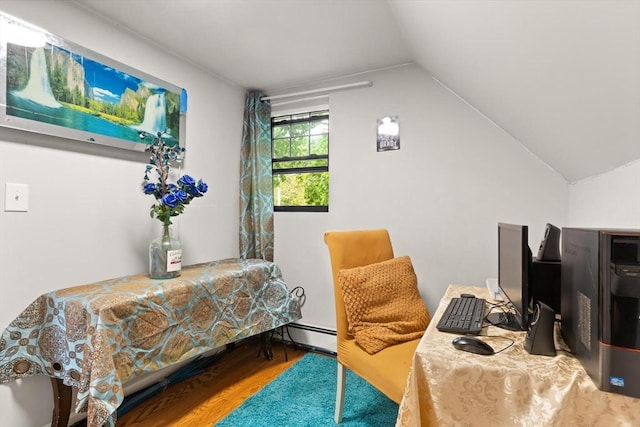 99 Lincoln St, Stoughton, MA 02072 - home office with wood finished floors, lofted ceiling, and a baseboard radiator
