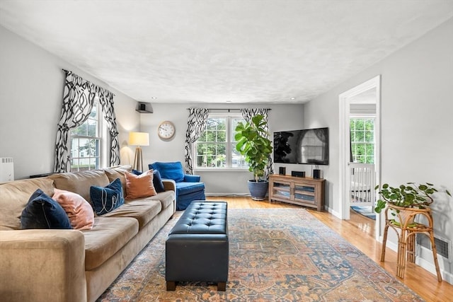 21 Forest St, Wilmington, MA 01887 - living area with wood finished floors, baseboards, and radiator heating unit
