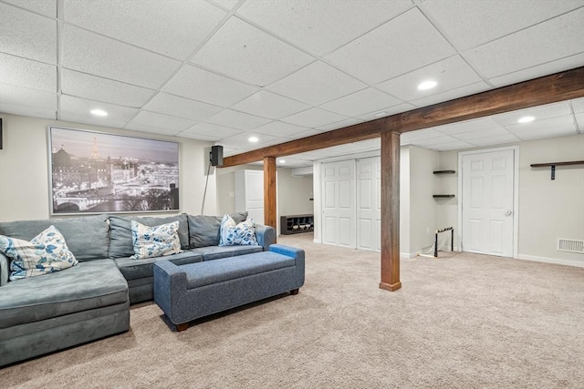 21 Forest St, Wilmington, MA 01887 - carpeted living area featuring recessed lighting, a drop ceiling, and baseboards