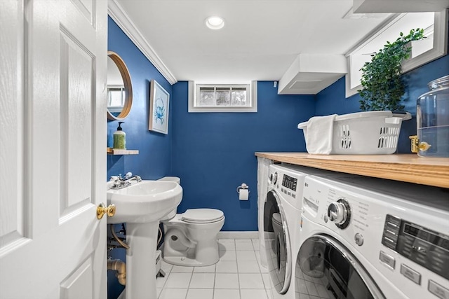 21 Forest St, Wilmington, MA 01887 - washroom with independent washer and dryer, tile patterned flooring, and baseboards