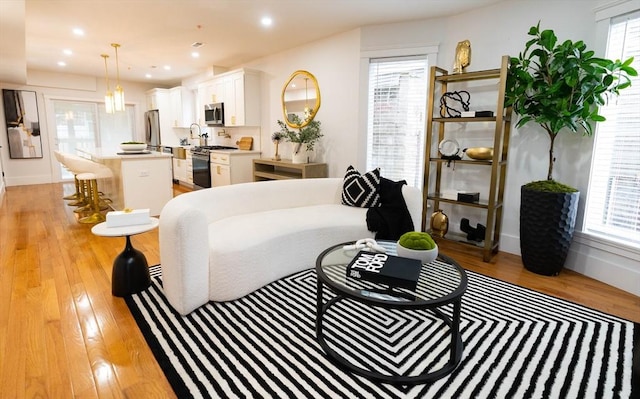 567 Park St Unit 1And B, Boston, MA 02124 - bedroom featuring light wood-type flooring, freestanding refrigerator, a sink, recessed lighting, and baseboards