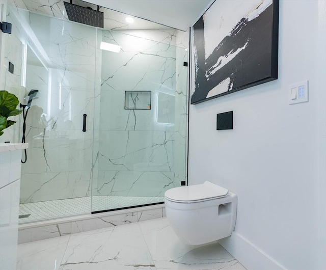 567 Park St Unit 1And B, Boston, MA 02124 - bathroom with a marble finish shower, toilet, marble finish flooring, and baseboards