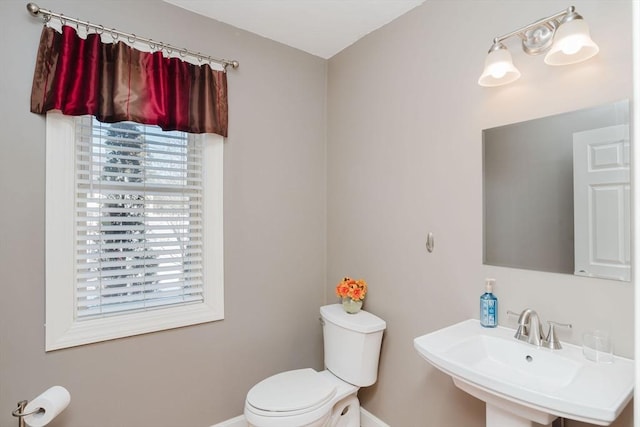 bathroom with sink, toilet, and a wealth of natural light