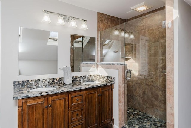 bathroom with vanity and an enclosed shower