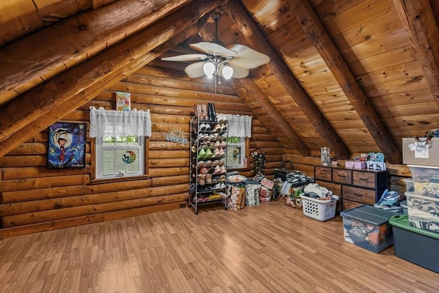 125 Blackstone St, Uxbridge, MA 01569 - bonus room featuring log walls, wood finished floors, wood ceiling, and ceiling fan