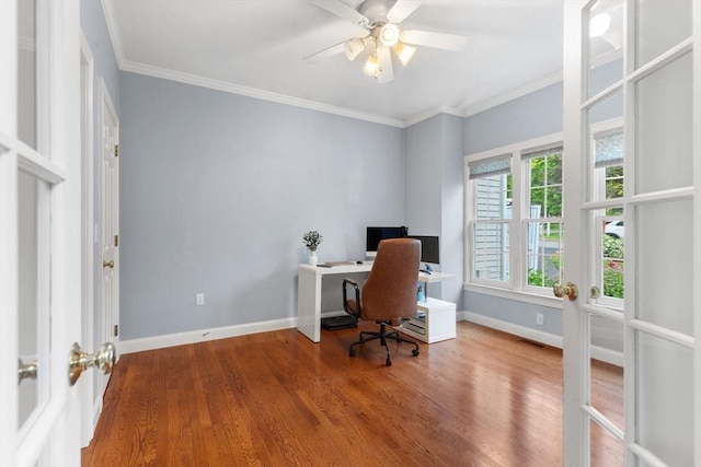3 Anders Way, Acton, MA 01720 - office with wood finished floors, baseboards, ornamental molding, and ceiling fan
