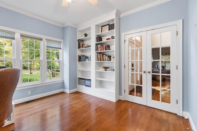 3 Anders Way, Acton, MA 01720 - interior space with wood finished floors, baseboards, built in features, crown molding, and french doors