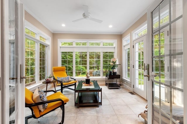 3 Anders Way, Acton, MA 01720 - sunroom / solarium with french doors, ornamental molding, tile patterned floors, and recessed lighting