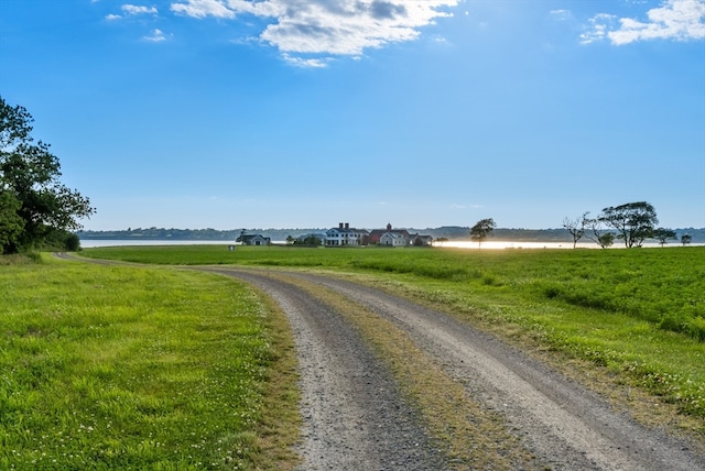 view of road with a water view