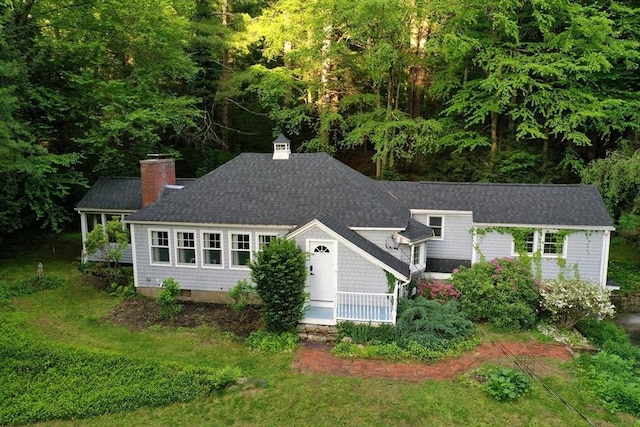 400 Loomis St, Westfield, MA 01085 - view of front of house featuring roof with shingles, a chimney, and a front lawn