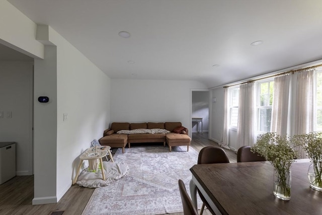 400 Loomis St, Westfield, MA 01085 - living area featuring wood finished floors, baseboards, and vaulted ceiling