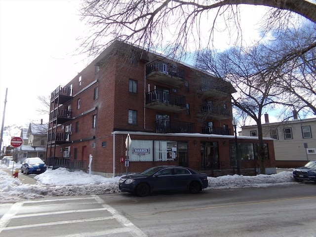 view of snow covered building